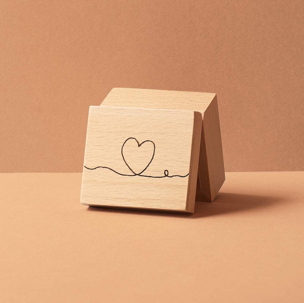 Beech wooden box with a heart and the thread of fate